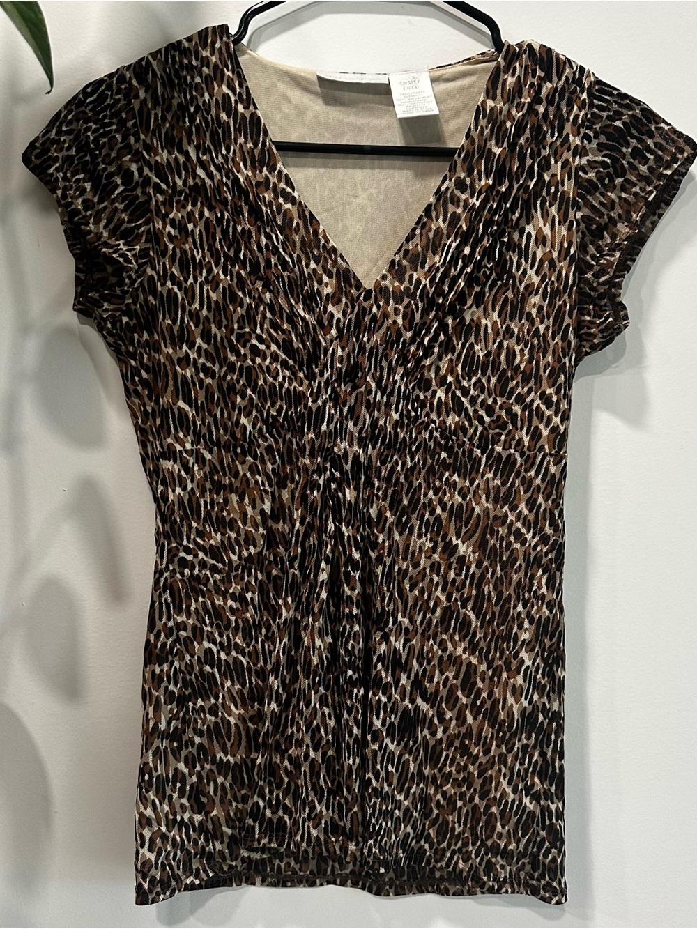 Y2K Form Fitting and Flowy Bottom Flutter Sleeve Leopard Print Blouse